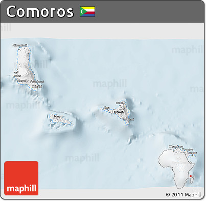 Silver Style 3D Map of Comoros
