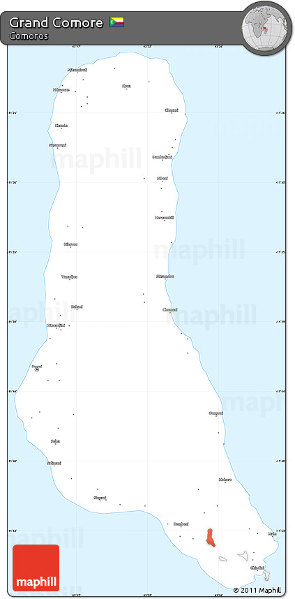 Gray Simple Map of Grand Comore, single color outside