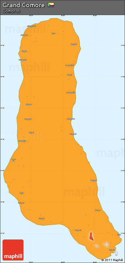 Political Simple Map of Grand Comore, single color outside