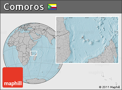 Blank Location Map of Comoros, gray outside, hill shading outside