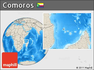 Blank Location Map of Comoros, shaded relief outside