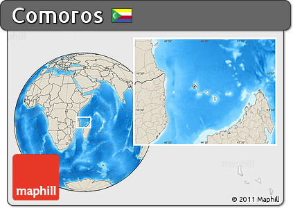 Blank Location Map of Comoros, shaded relief outside