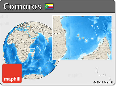 Blank Location Map of Comoros, shaded relief outside