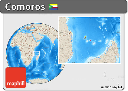 Flag Location Map of Comoros, shaded relief outside