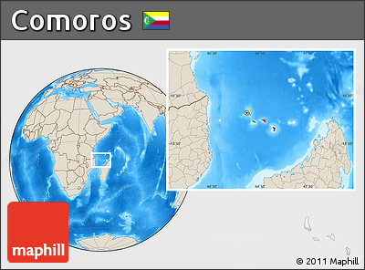 Flag Location Map of Comoros, shaded relief outside