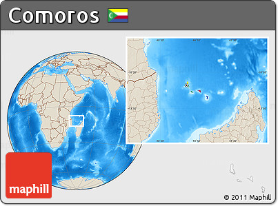 Flag Location Map of Comoros, shaded relief outside