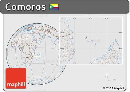 Gray Location Map of Comoros, lighten, desaturated