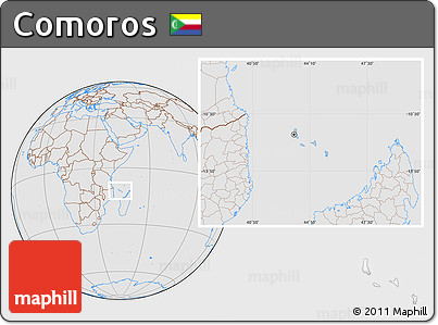 Gray Location Map of Comoros, lighten, desaturated