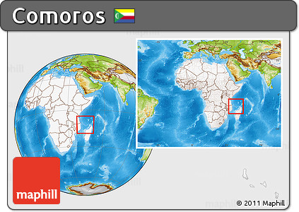 Physical Location Map of Comoros, highlighted continent, within the entire continent