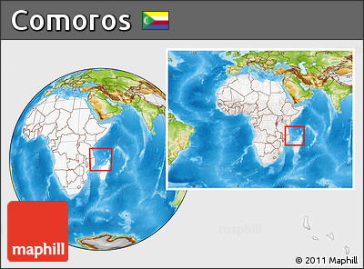 Physical Location Map of Comoros, highlighted continent, within the entire continent
