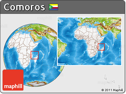 Physical Location Map of Comoros, highlighted continent, within the entire continent