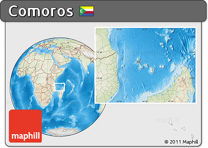 Physical Location Map of Comoros, lighten, land only