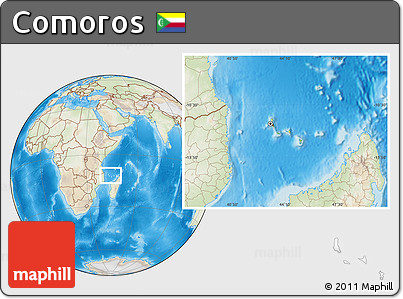 Physical Location Map of Comoros, lighten, land only