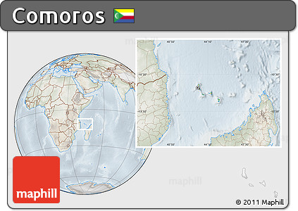 Physical Location Map of Comoros, lighten, semi-desaturated