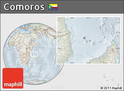Physical Location Map of Comoros, lighten, semi-desaturated