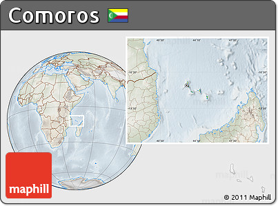 Physical Location Map of Comoros, lighten, semi-desaturated
