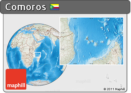 Physical Location Map of Comoros, lighten, semi-desaturated, land only