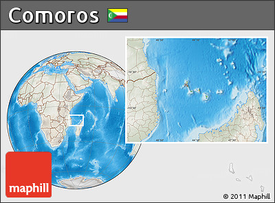 Physical Location Map of Comoros, lighten, semi-desaturated, land only