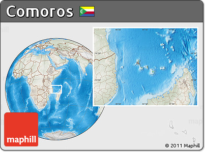 Physical Location Map of Comoros, lighten, semi-desaturated, land only