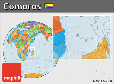 Physical Location Map of Comoros, political outside