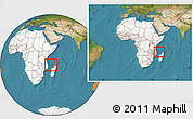 Satellite Location Map of Comoros, highlighted continent, within the entire continent