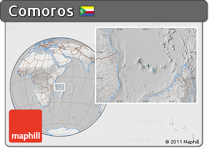 Satellite Location Map of Comoros, lighten, desaturated