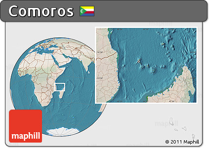 Satellite Location Map of Comoros, lighten, land only
