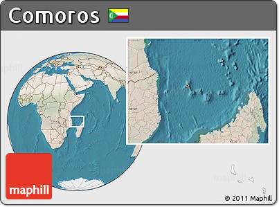 Satellite Location Map of Comoros, lighten, land only