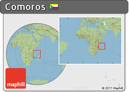 Savanna Style Location Map of Comoros, within the entire continent