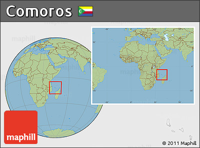 Savanna Style Location Map of Comoros, within the entire continent