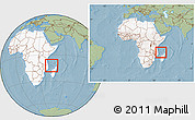 Savanna Style Location Map of Comoros, highlighted continent, within the entire continent, hill shading