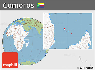 Savanna Style Location Map of Comoros, highlighted continent