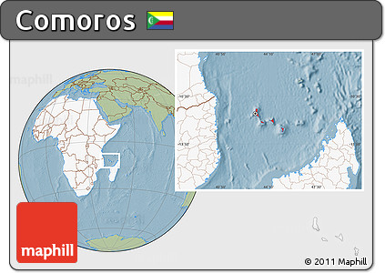 Savanna Style Location Map of Comoros, highlighted continent, hill shading