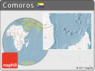 Savanna Style Location Map of Comoros, highlighted continent, hill shading