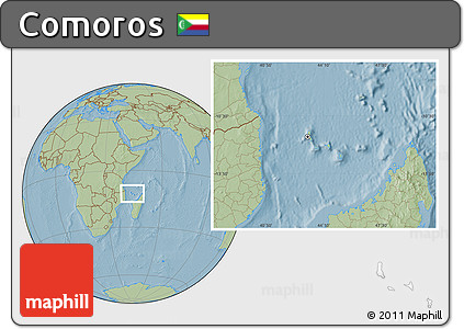 Savanna Style Location Map of Comoros, hill shading outside