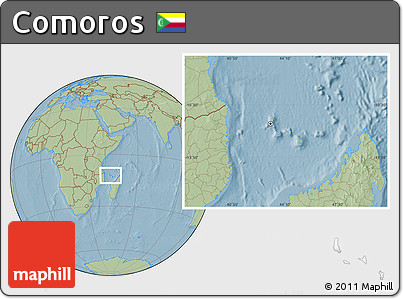 Savanna Style Location Map of Comoros, hill shading outside