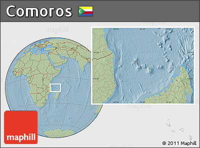 Savanna Style Location Map of Comoros, hill shading outside