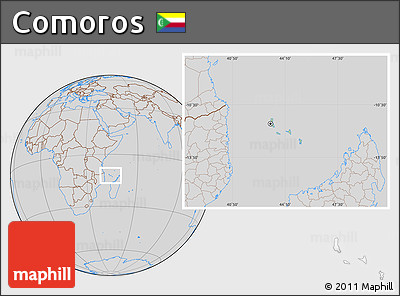 Savanna Style Location Map of Comoros, lighten, desaturated