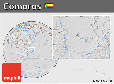 Savanna Style Location Map of Comoros, lighten, desaturated, hill shading