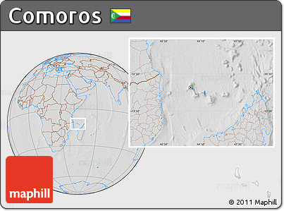 Savanna Style Location Map of Comoros, lighten, desaturated, hill shading