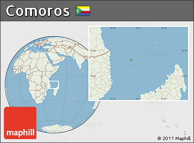 Savanna Style Location Map of Comoros, lighten, land only