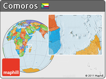 Savanna Style Location Map of Comoros, political outside, hill shading