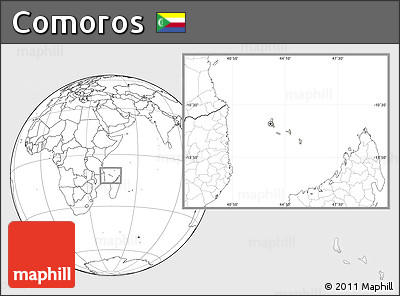 Shaded Relief Location Map of Comoros, blank outside