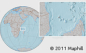 Shaded Relief Location Map of Comoros, gray outside, hill shading