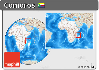 Shaded Relief Location Map of Comoros, highlighted continent, within the entire continent