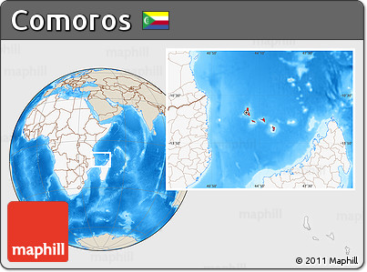 Shaded Relief Location Map of Comoros, highlighted continent