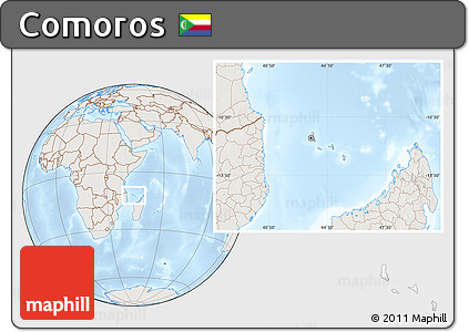Shaded Relief Location Map of Comoros, lighten