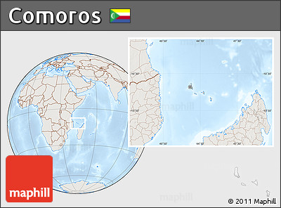 Shaded Relief Location Map of Comoros, lighten