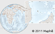 Shaded Relief Location Map of Comoros, lighten, semi-desaturated