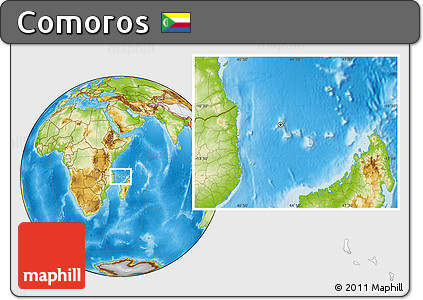 Shaded Relief Location Map of Comoros, physical outside